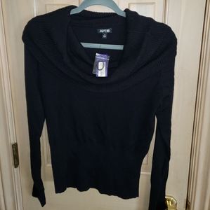 NWT APT 9 Black sweater Cowl neck large collar misses size M  knit sweater